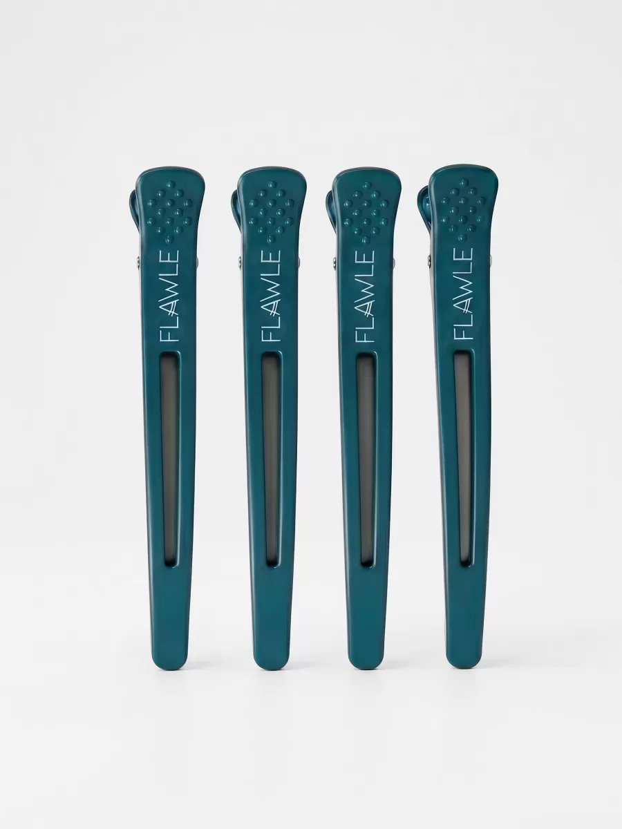 Зажимы для волос с силиконой пластиной Flawle FL131 GREEN 4 шт