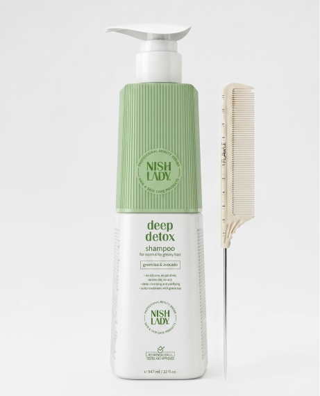 Шампунь Nishlady Deep Detox 947 мл + расческа Flawle FL235 Beige