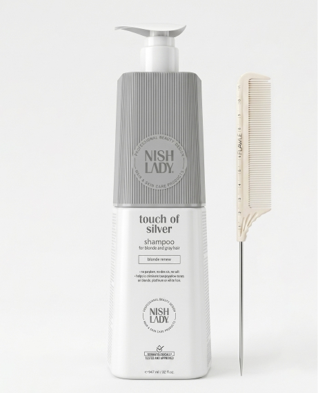 Шампунь Nishlady Touch of Silver 947 мл + расческа Flawle FL235 Beige