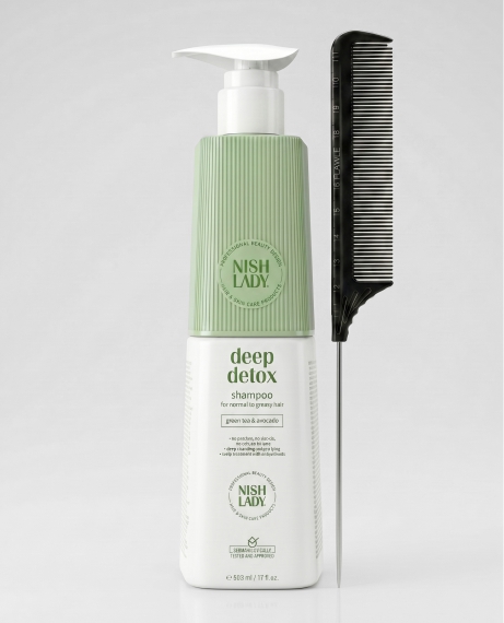 Шампунь Nishlady Deep Detox 503 мл + расческа Flawle FL235 Black