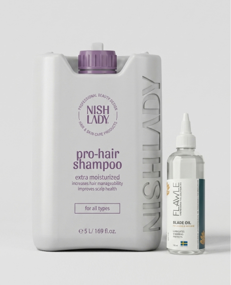 Шампунь Nishlady Pro-Hair 5 л + масло для машинок Flawle 150 мл