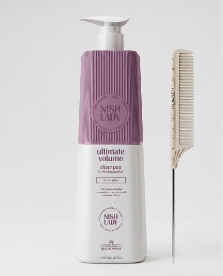 Шампунь Nishlady Ultimate Volume 947 мл + расческа Flawle FL235 Beige