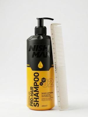 Шампунь Nishman Keratin Complex 400 мл + расческа Flawle FL233 WHITE/BEIGE